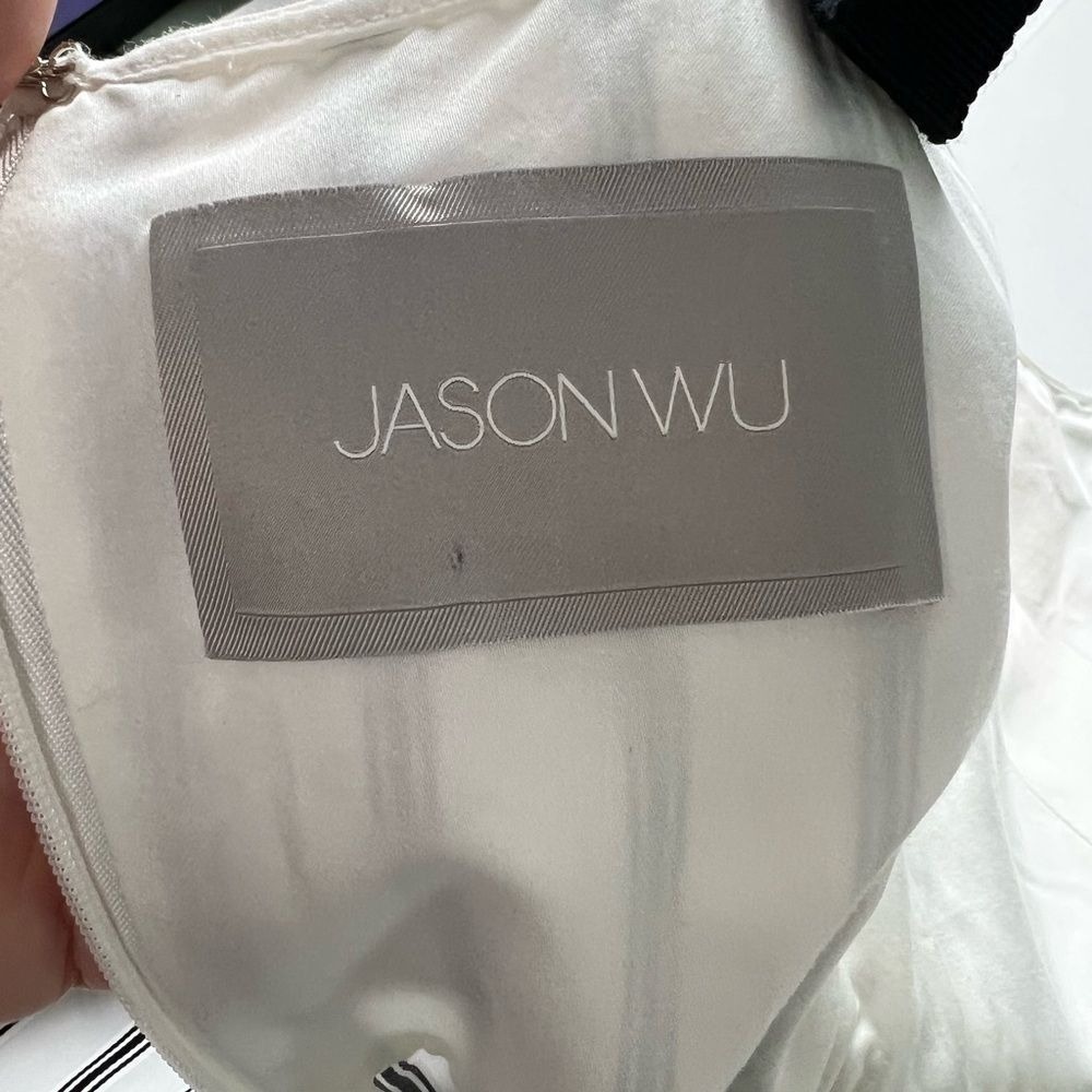 Jason Wu Striped Twisted Bodice Midi Dress White Black Size 4 - Picture 4 of 16